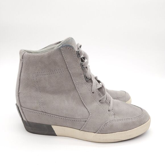 Sorel Out N About (Womens 9.5) Lace Up Hidden Wedge Sneaker Boot Shoe Gray Suede - Picture 5 of 9